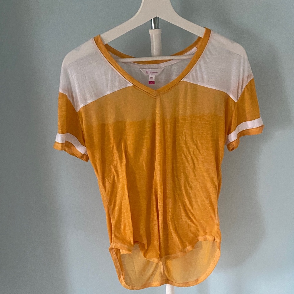 Women's Yellow and White V-Neck Top